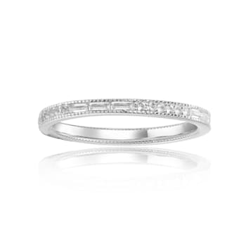 Baguette and Round White Topaz Sterling Silver Milgrain Detail Eternity
Band Ring, 0.84ctw