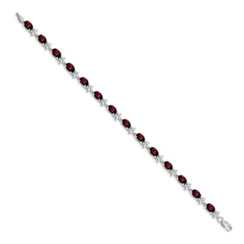 Rhodium Over 14k White Gold Floral Diamond and Garnet Bracelet