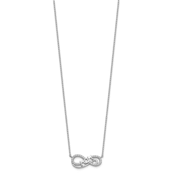 Rhodium Over Sterling Silver Polished Cubic Zirconia Mom Infinity Necklace
