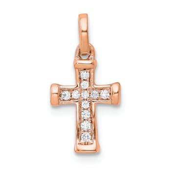 14k Rose Gold Small Diamond Latin Cross Pendant