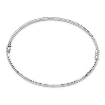 Sterling Silver Diamond-cut 4mm Bangle and 3mm Hoop Earring Set