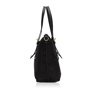 Prada Tessuto Nylon Saffiano Leather Black Top Zip Tote Bag