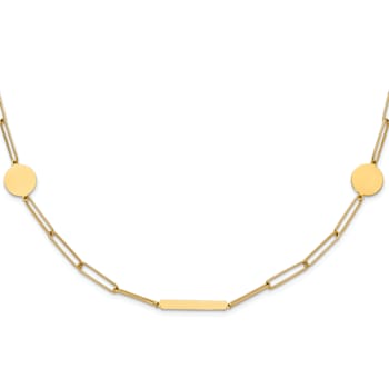 14K Yellow Gold Polished Paperclip Link with Circles and Bars 18-inch Necklace
