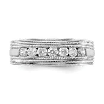 Rhodium Over 14K White Gold Lab Grown Diamond SI1/SI2, G H I, Polish and
Satin Men's Ring