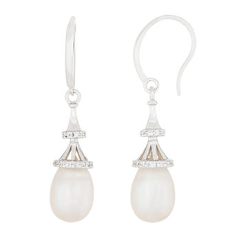 7.5-8mm White Cultured Freshwater Pearl and Cubic Zirconia Rhodium Over
Sterling Silver Earrings