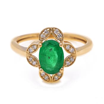 1.40 Ctw Emerald With 0.12 Ctw White Diamond Ring in 14K YG