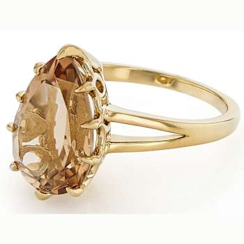 Champagne Quartz Pear Solitaire Ring In 18K Gold Over Sterling Silver 4.41ct