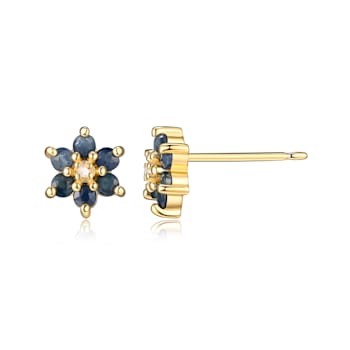 Green Emerald 18k Yellow Gold Over Sterling Silver Flower Earring Set