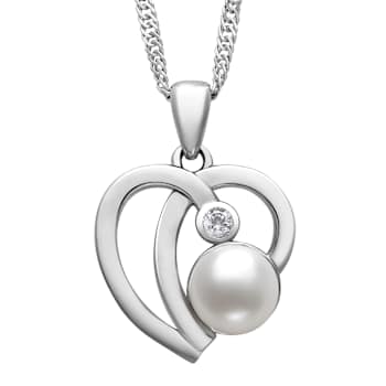 Sterling Silver Freshwater Pearl and Cubic Zirconia Pendant