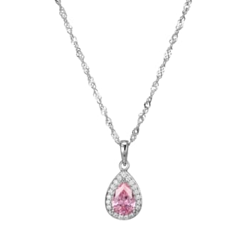 Pink and White Cubic Zirconia Platineve®  Pendant With Chain 2.41ctw