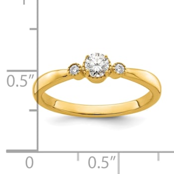 14K Yellow Gold Petite Beaded Edge Round Diamond Ring 0.24ctw