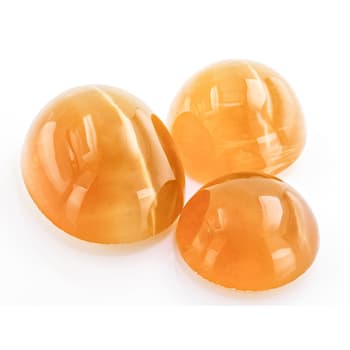 Fire Opal Cat's Eye Round and Oval Matched Set of 3 2.69ctw