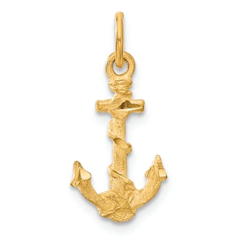 14k Yellow Gold 3D Diamond-Cut and Satin Anchor Pendant