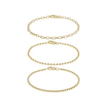 Box, Bead and Rolo Chain Bracelet Set Of 3 In 18K Gold Over Bronze