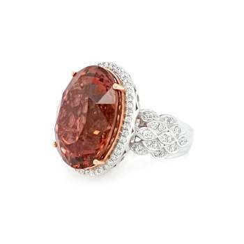25.39 Ctw Tourmaline and 0.79 Ctw White Diamond Ring in 14K 2-Tone