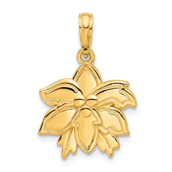 14k Yellow Gold Polished Poinsettia Floral Pendant