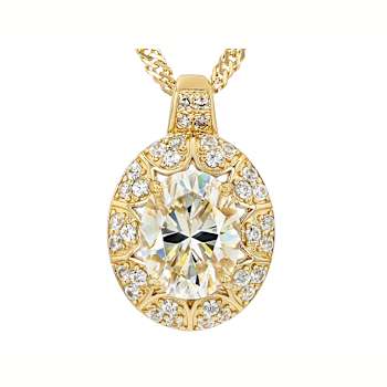 Diamond Simulant Oval, Champagne Diamond And White Zircon Pendant
Necklace In 18K Gold Over Sterling Silver 2.85ctw