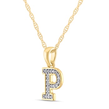 White Diamond Accent 10k Yellow Gold P Initial Pendant With 18” Rope Chain