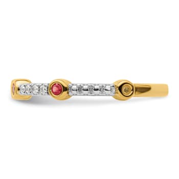 14K Yellow Gold Stackable Expressions Pink Tourmaline and Diamond Ring 0.185ctw