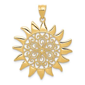 14k Yellow Gold Textured Filigree Sun Pendant