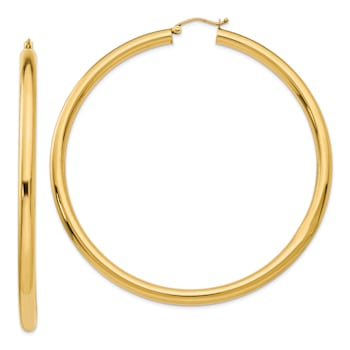14k Yellow Gold Polished 2 3/4" Round Tube Hoop Earrings