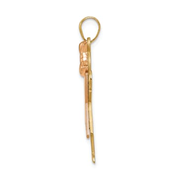 14K Two-tone Gold Satin I1/G-H Diamond Girl with Bow Pendant