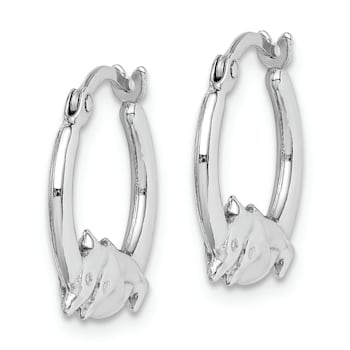 Rhodium Over Sterling Silver Polished Dolphin Round Hoop Earrings