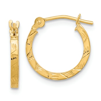 14k Yellow Gold Polished Diamond-Cut 1/2" Square Tube Hoop Earrings