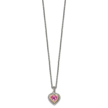 Sterling Silver Antiqued with 14K Accent 8mm Created Pink Sapphire Necklace