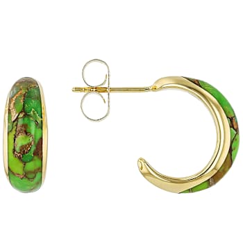 Green Turquoise Inlay Hoop Earrings In 18K Gold Over Sterling Silver