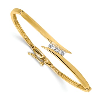 14k Yellow Gold Diamond Hinged Bangle Bracelet 0.27ctw