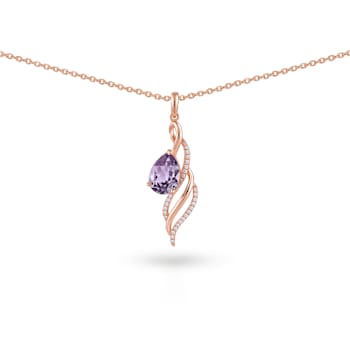 Natural Purple Amethyst 14K Rose Gold Over Sterling Silver Pear Shape
Pendant with Chain