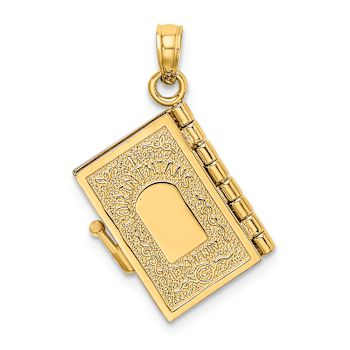 14k Yellow Gold 3D Moveable Brushed and Textured LOVE Book Pendant with
Enameled Flower