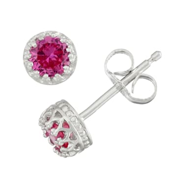 Round Lab Created Pink Sapphire Sterling Silver Childrens Stud Earrings 0.54ctw