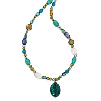 Sterling Silver Citrine, Lapis, Agate, Howlite, Jadeite, Chrysocolla Necklace