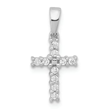 Rhodium Over 14K White Gold Diamond Latin Cross Pendant