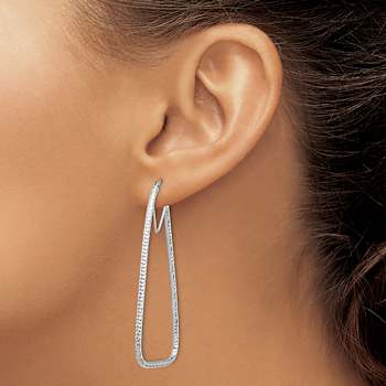 Rhodium Over 14k White Gold 2 1/4" Polished and Diamond-Cut Double
Triangle Hoop Earrings