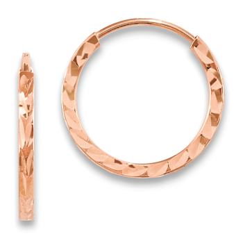 14k Rose Gold 9/16" Diamond-Cut Square Tube Endless Hoop Earrings