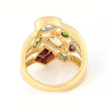 Multi-Gemstone Rainbow Ring In 18K Gold Over Sterling Silver 2.94ctw