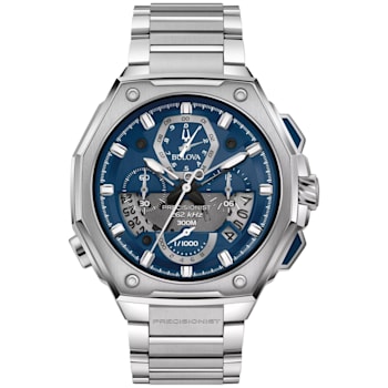 Bulova Men's Precisionist Blue Dial, Stainless Steel Watch
