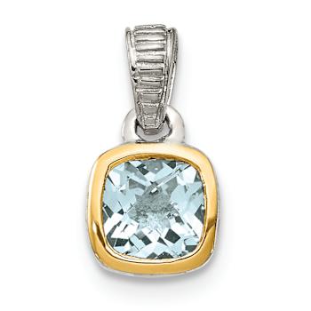 Rhodium Over Sterling Silver with 14k Accent Aquamarine Pendant