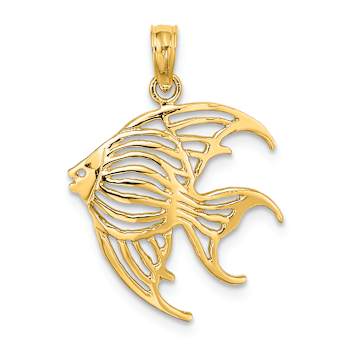 14k Yellow Gold Textured Cut-Out Angelfish Charm