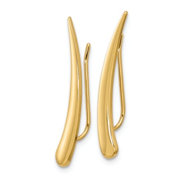 14k Yellow Gold 1 1/8" Polished Pointed Ear Climber Earrings