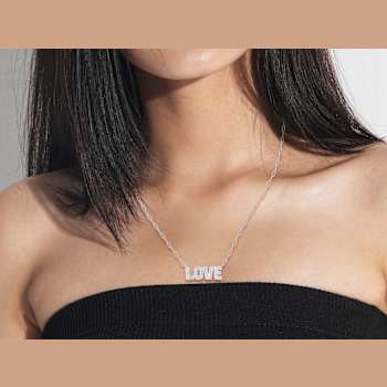 Rachel Zoe CZ "LOVE" Pendant Necklace on Paperclip Chain in
Rhodium Over Sterling Silver
