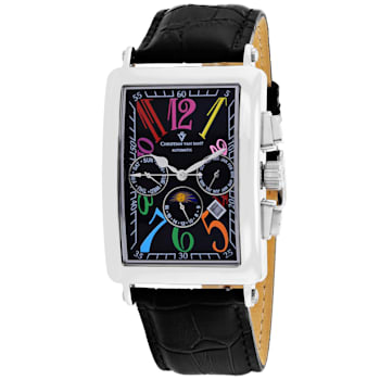 Christian Van Sant Men's Prodigy Black Dial, Multi-color Accents, White
Bezel, Black Leather Watch