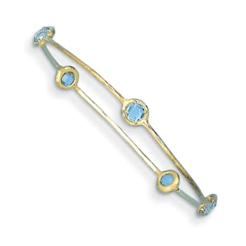 14K Yellow Gold Blue Topaz Slip-on Bangle