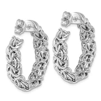 Rhodium Over Sterling Silver 7.5mm Byzantine Post C-Hoop Earrings