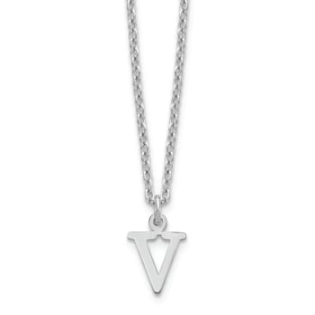 Rhodium Over Sterling Silver Cutout Letter V  Initial Necklace