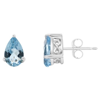 8x5mm Pear Shape Sky Blue Topaz Rhodium Over Sterling Silver Stud Earrings