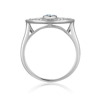 Blue Topaz with Moissanite Accents Rhodium Over Sterling Silver Evil Eye
Halo Ring